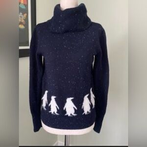LOFT Navy and White Penguin Cowl Neck Sweater